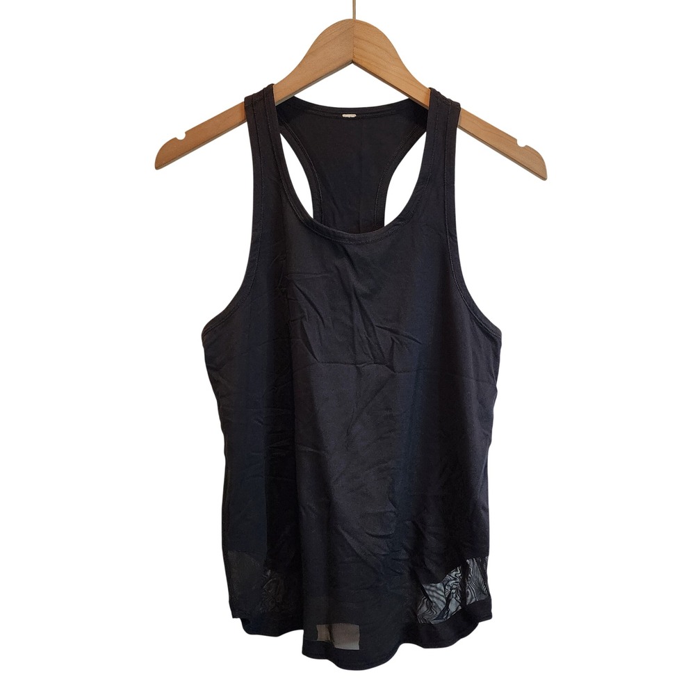 Lululemon Smooth Stride Tank Top Women 6 Black Racerback Mesh Hem Active